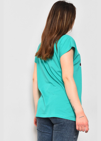 Зеленая летняя футболка женская полубатальная с надписью зеленого цвета Let's Shop