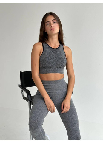 Женский фитнес-топ бесшовный / Спортивный серый топ с черным кантом / Женский топ для тренировок серого цвета No Brand (370204810)