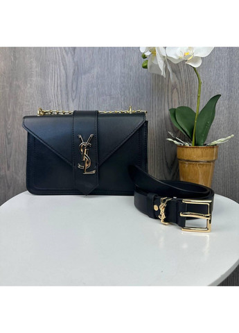 Жіноча міні сумочка клатч екошкіра чорна з ременем із натуральної шкіри ProDobro (363258797)