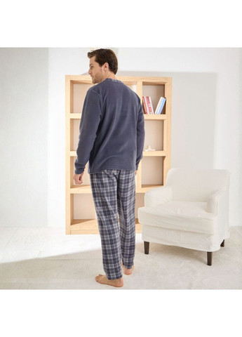 Піжама (кофта+штани) чоловіча тепла Фліс темно-сіра Клітинка PJ6100-7g Pijamoni (365751187)