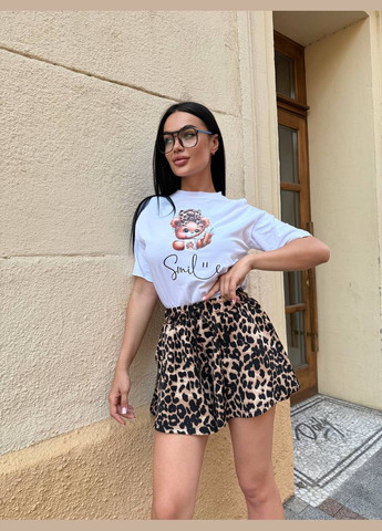 Женский летний костюм футболка с принтом и шорты-юбка. MonCher (335878649)
