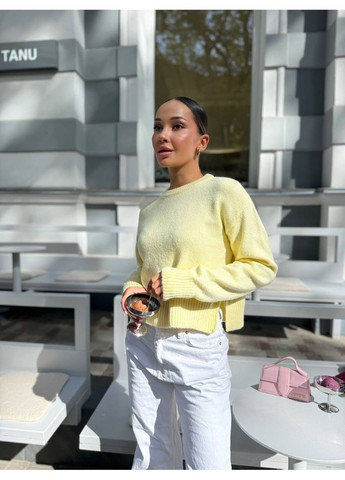 Жовтий демісезонний стильний укорочений светр з боковими розрізами, туреччина GD/GL Модний простір