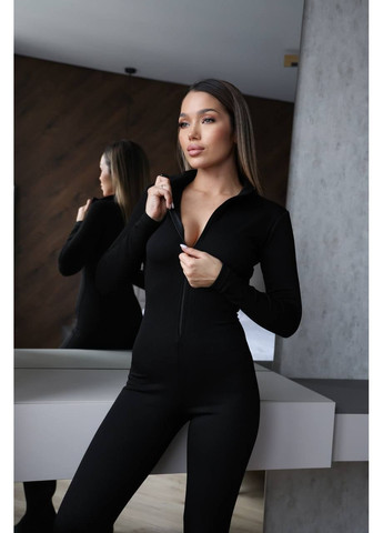 Жіночий комбінезон No Brand комбінезон-брюки однотонний чорний домашній, спортивний, повсякденний, кежуал трикотаж з начосом