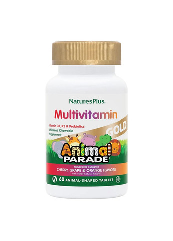 Витамины и минералы Animal Parade Gold, 60 жевательных таблеток Ассорти вкусов Natures Plus (293481272)
