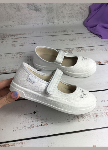 Белые тапочки детские текстильные для девочки белый (034) Waldi с вышивкой, с бисером