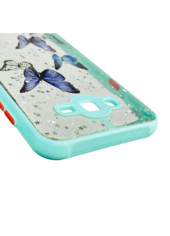 Чехол для Galaxy J7 2015 (SM-J700) с блёстками с бабочками на самсунг г7 2015 бирюзовый Samsung (366386089)