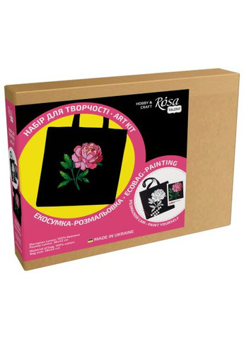Набір для творчості екосумка-розмальовка, чорна, Ніжна півонія 38х42см (4823098539742) Rosa чорна, Ніжна півонія 38х42см, екосумка-розмальовка (369656747)