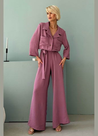 Жіночий літній комбинезон з американського крепу Jadone Fashion комбінезон-брюки однотонний фіолетовий повсякденний, кежуал креп