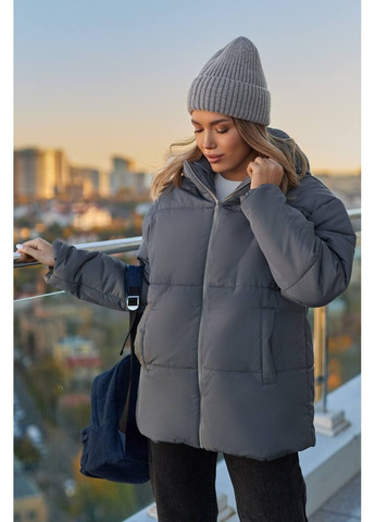 Серая зимняя утепленная женская куртка с капюшоном. No Brand