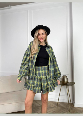 Женский клетчатый костюм: рубашка и короткая юбка мини в клетку No Brand (319155547)