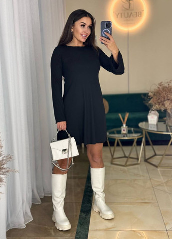 Чорна повсякденний сукня міні зі шнурівкою силуетна Україна однотонна