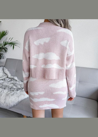 Женский комплект из двух предметов с юбкой свитер с круглым вырезом и длинными рукавами и юбка SF-2024 Розовый, S Sofia (267424904)