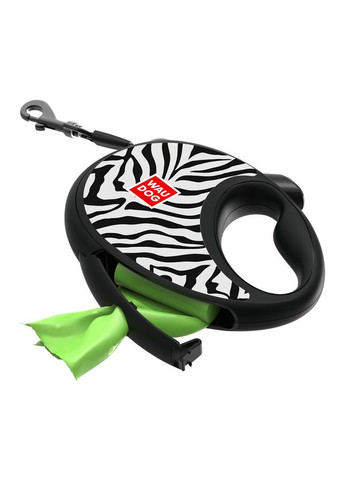 Поводок-рулетка для собак R-leash с контейнером для пакетов, рисунок "Зебра", светоотражающая лента, M, до 20кг, 5м WAUDOG (361306226)