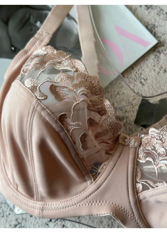 Пудровий бюстгальтер без поролону на чашку d мереживний пудровий Acousma