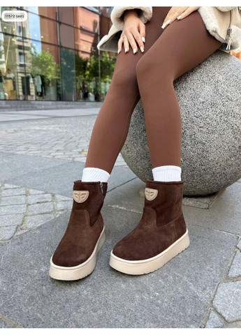 Зимние ботинки зимние из натуральной замши шоколад (36–40) No Brand с логотипом из натуральной замши