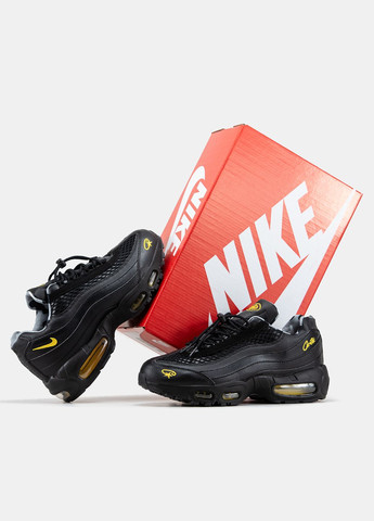 Черные всесезонные кроссовки мужские nike air max 95 corteiz black yellow | найк аир макс 95 черные жёлтые No Brand