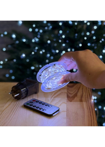 Світлодіодна гірлянда 50 метрів холодне біле світло білий провід 500 LED 8 режимів з пультом Роса (363114652)