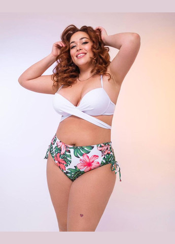 Білий літній купальник+ туніка sw1252/1 (листя зелені) роздільний Ghazel