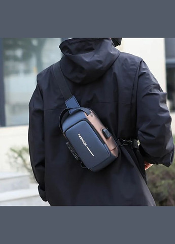 Водонепроникна чоловіча оксфордська сумка рюкзак через плече з текстурою та комбінаційним замком і USB FSN Сірий із золотим XJXN (317462582)