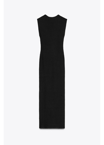 Черное рубчатое платье средней длины с пуговицами Zara