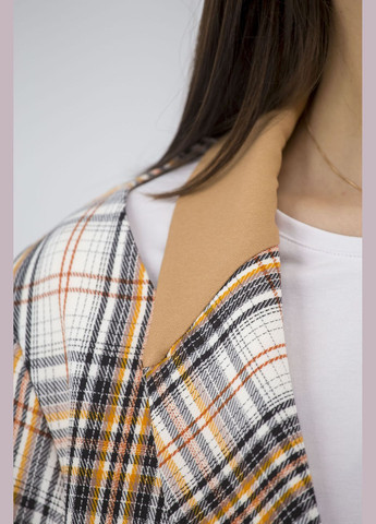 Жіночий класичний піджак в клітинку з поясом, рукав 7/8, без підкладки MAC (коричневий-клітинка, ), 41207 No Brand (331885811)