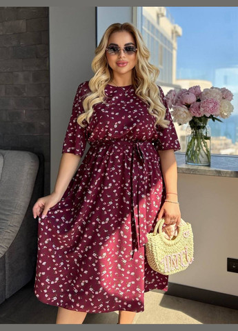 Бордова сукня софт,талія на резинці,поясок No Brand