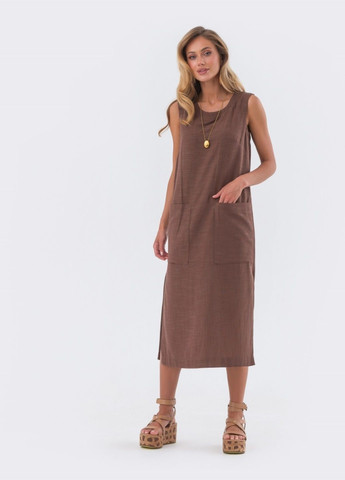Коричнева сукня-міді прямого крою коричневого кольору Dressa