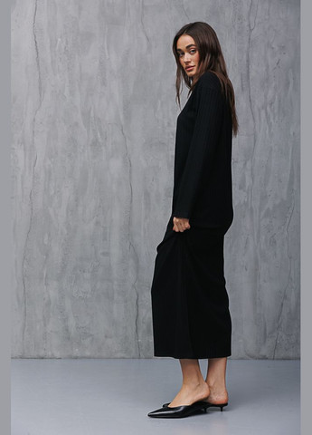 Чорна трикотажне довге сіре плаття з розрізами з боків Arjen