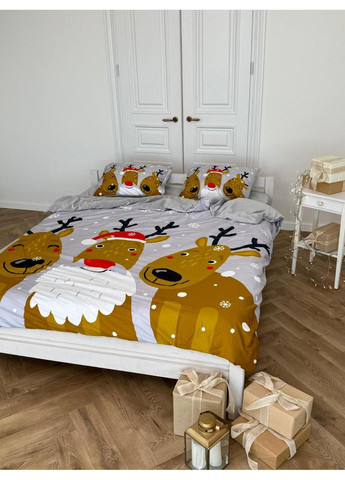 Постільна білизна Різдвяні Олені, сатин з плюшем Полуторний розмір, наволочки 50/70 No Brand (364220412)