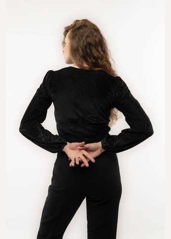 Черная демисезонная женская блуза с длинным рукавом слим цвет черный цб-00233093 Reyon
