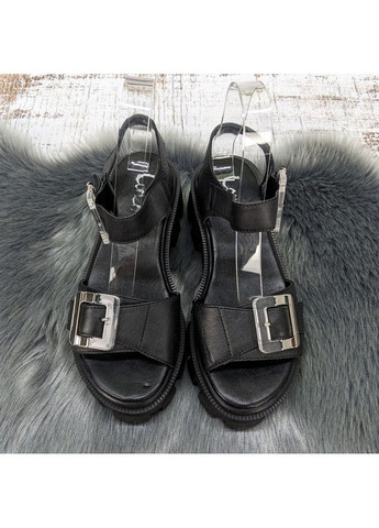 Черные босоножки женские черные кожаные на платформе Lonza с ремешком