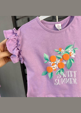 Бузковий літній дитячий літній костюм футболка з принтом (sweet summer) та штани для дівчинки бузковий 4-5 років (см) LC Waikiki