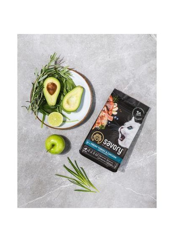 Сухий корм для кошенят всіх порід, зі свіжою індичкою та куркою, 400 г Savory (362586901)