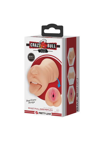 Мастурбатор двосторонній Sarah рот і вагіна, 18 х 8.5 см Crazy Bull (361670204)