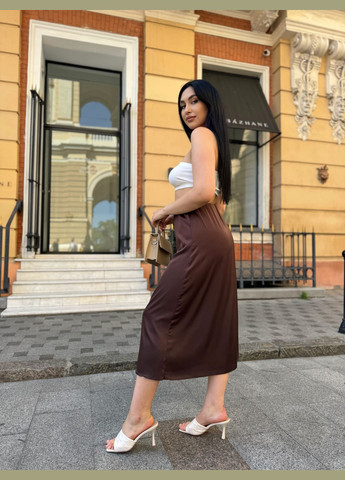 Коричневая кэжуал женская шелковая юбка Fashion Girl