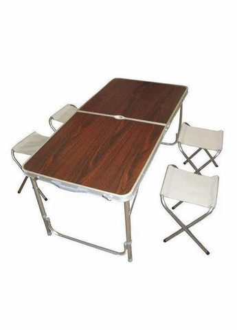 Раскладной ламинированный стол для пикника с отверстием для зонта и 4-я стульями 120см*60см с нагрузкой 30кг No Brand (331738206)