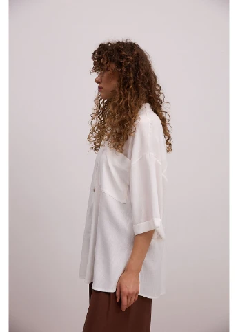 Жіноча лляна сорочка oversize молочна з короткими рукавами Arjen (340917433)