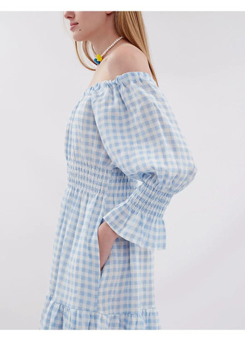 Голубое праздничный, повседневный, вечернее, пляжное, кэжуал платье из натурального 100% льна El'dress