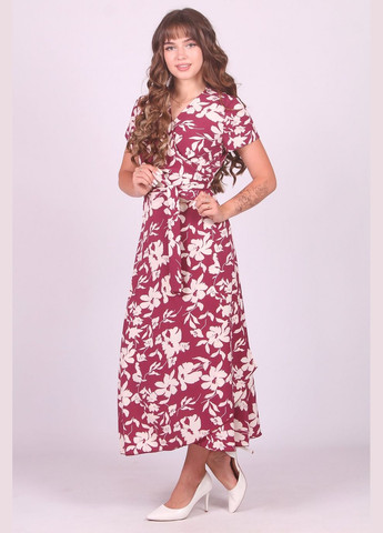 Бордова кежуал сукня жіноча 121 квіти великі молочний софт бордове Актуаль