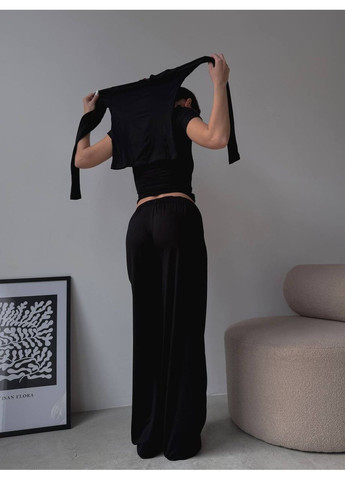 Костюм (брюки, топ, логслив), цвет Черный No Brand (361120095)