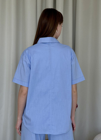 Голубой классическая, повседневный, кэжуал рубашка однотонная Merlini с коротким рукавом