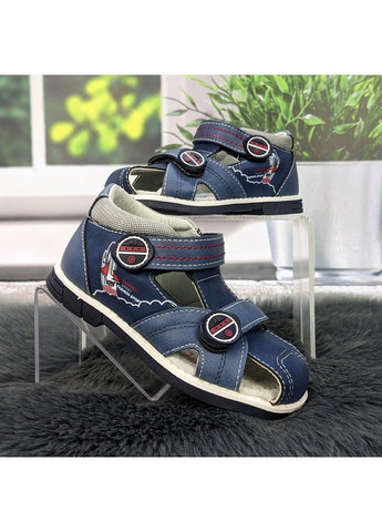 Синие повседневные босоножки детские сандалии для мальчика с закрытой пяткой и носком С.Луч на липучке