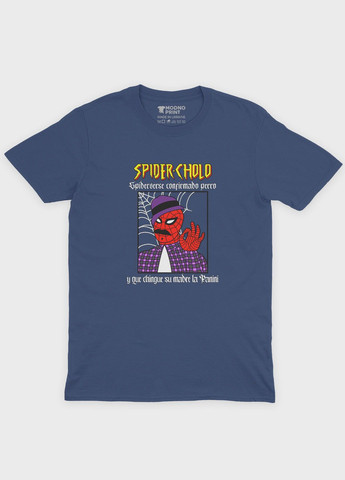 Темно-синяя демисезонная футболка для девочки с принтом супергероя - человек-паук (ts001-1-nav-006-014-099-g) Modno