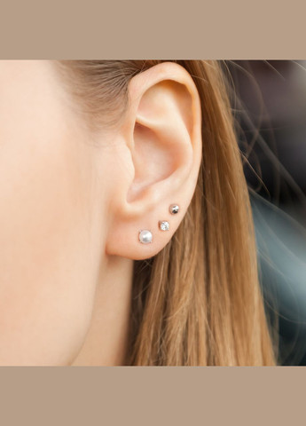 Срібні сережки пусети маленькі з білими фіанітами Каштан (342334811)