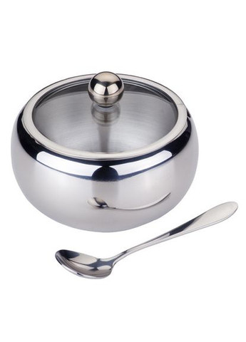 Сахарница 560 мл из нержавеющей стали с ложечкой и стеклянной крышкой Kamille (350940936)