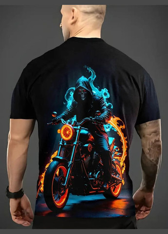 Комбінована футболка чоловіча 3d принт скелет вогняного байкера на мотоциклі термо дихаюча літня xl 54 No Brand