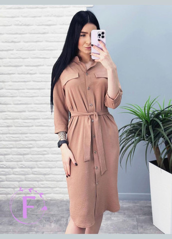 Кавова довга сукня-сорочка з поясом Fashion Girl