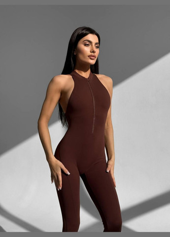 Спортивный комбинезон (длинный) с чашками и пуш-ап шоколадного цвета, размер S Trends комбинезон-брюки однотонный коричневый спортивный