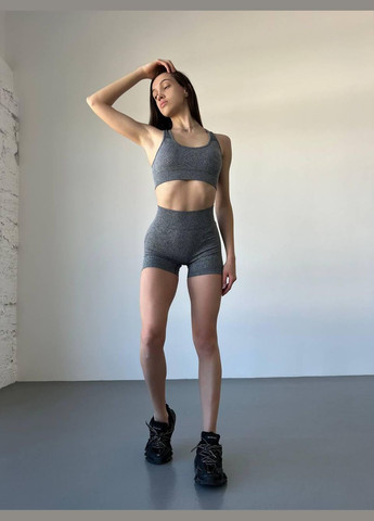 Спортивний костюм (топ та шорти) з чашками та пуш-ап ефектом темно-сірого кольору, розмір S Trends (330757032)