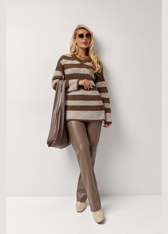 Коричневий демісезонний жіночий смугастий джемпер з напіввовни (2524) Triko Bakh